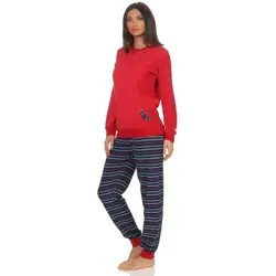 Normann Damen Pyjama Frottee mit Mond und Sterne Applikation - Bequemer Frottee Pyjama in Rot, Größe 40/42, mit süßen Mond- und Sterne Applikationen – ideal für gemütliche Nächte.