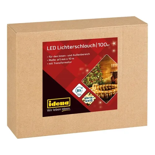 Idena LED Lichterschlauch mit 100 warmweißen LEDs - Lichterkette mit Timer-Funktion, ideal für stimmungsvolle Weihnachtsdekoration und vielseitig einsetzbar.