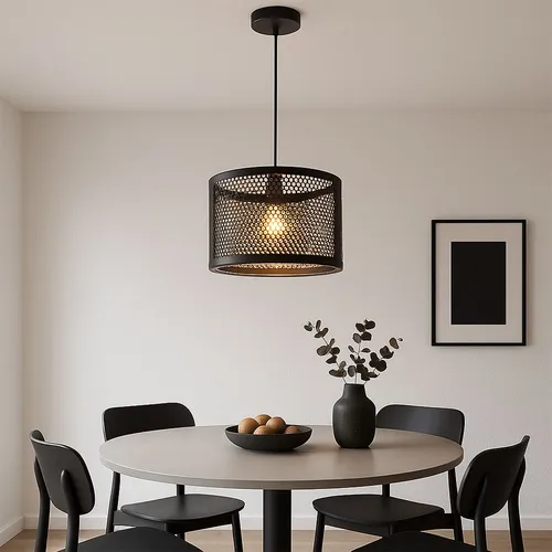 LED Pendelleuchte Retro Schwarz Gold 40x150 cm - Lampen im modernen Retro-Look mit Gitteroptik, die dynamisches Lichtspiel erzeugt. Ideal über Esstischen, inklusive E27 LED-Leuchtmittel für warmweißes Licht und 630 Lumen.