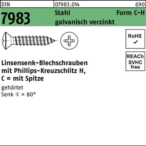 100er PACK(Stk) 007983001049029009 Linsensenkblechschraube DIN 7983 m.Kreuzschl