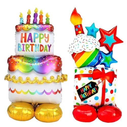 GGTTNRT Happy Birthday Luftballon Stehend Großformat Folienballon Geburtstagsdeko Torten und Geschenk Luftballons Geburtstag Deko Kindergeburtstag, für Junge Mädchen Und Erwachsene