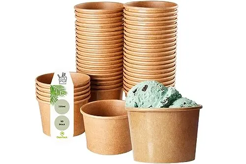 DeinPack Umweltfreundliche Universal Karton mit PLA für EIS, Dessert, Fingerfood, Vorspeisen, Snacks I 50 Stück Speisebecher braun unbedruckt 150 ml rund kompostierbar