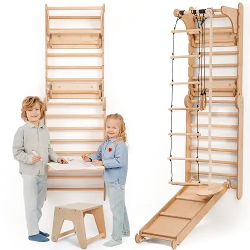 Climbing Wall Swedish Ladder - Goodevas Montessori Play Gym - Indoor Klettergerüst für Kinder, fördert Grobmotorik und Selbstbewusstsein mit 5 einstellbaren Positionen. Hochwertiges Birkensperrholz für sicheres Spielen und endlosen Spaß!