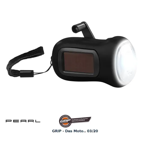 PEARL Dynamo-Taschenlampe mit Solarpanel, 3 LEDs, 0,4 Watt, 20 Lumen, Akku