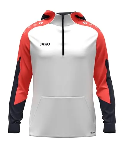 JAKO Unisex Zip-Hoodie Dynamic, weiß/Coral/Marine, XL - Sportjacke aus 100% recyceltem Polyester, atmungsaktiv und ideal für kühle Tage. Mit praktischer Tasche für Stauraum und warmen Händen beim Training.