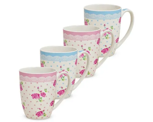 matches21 HOME & HOBBY 4er Set Kaffeetassen mit Rosen-Dekor - Klassisches Porzellan-Set mit floralem Design, mikrowellen- und spülmaschinengeeignet, ideal für stilvolle Kaffeepausen.