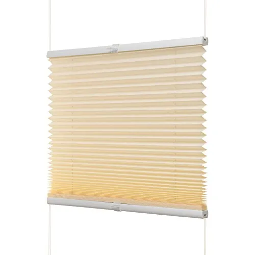 Produktbild Ventanara® Fenster Plissee ohne Bohren zum Kleben Plisseerollo Wabenplissee Faltrollo verspannt inklusive Premium Klebeträgern (55 x 130 cm, beige Plissee)