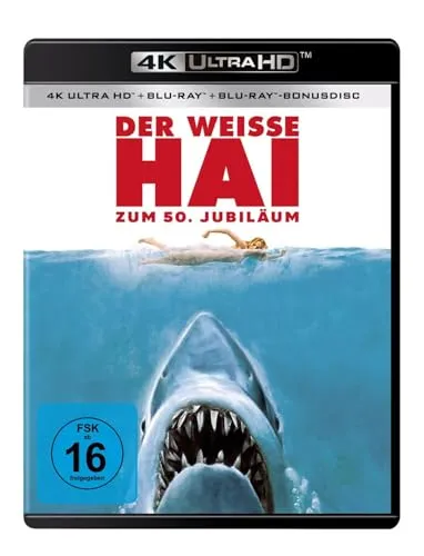 Vorbestellung: Der weisse Hai - 50th Anniversary - 4K Ultra HD + Blu-ray - Filme - Erleben Sie den Klassiker in atemberaubender 4K Ultra HD-Qualität mit Bonusmaterial, perfekt für jeden Filmfan.