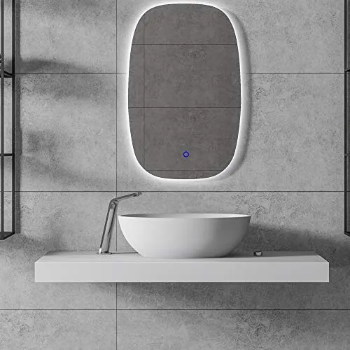 BERNSTEIN Aufsatzwaschbecken RELAX – Ovales Waschbecken aus Solid Stone - Waschschalen: Pflegeleichtes Aufsatzwaschbecken in elegantem Design, ideal für moderne Waschtische, inklusive Ablaufgarnitur und weißer Blende.