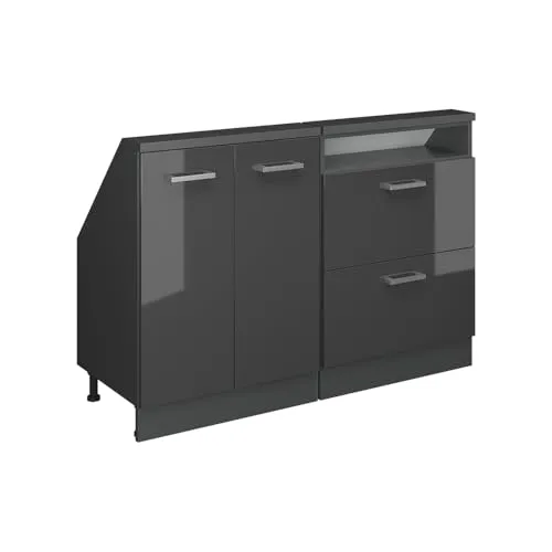 Vicco Unterschrank R-Line, Anthrazit Hochglanz 120 cm 2er Set - Unterschrank für Dachschrägen, bietet stilvollen Stauraum und passt sich perfekt der Dachneigung an. Ideal für eine moderne Küche mit cleverem Platzmanagement.