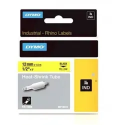 Dymo Schrumpfschlauch 18056 - Schwarzer Schrumpfschlauch auf gelb, 12mm x 1,5m, kompatibel mit Dymo Etikettendruckern für professionelle Beschriftungen
