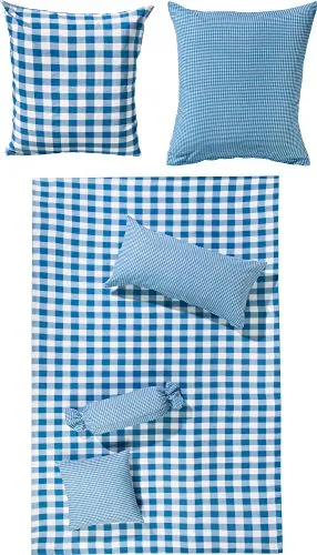 Erwin Müller Seersucker Wende-Bettwäsche karo blau-weiß Größe 80x80 cm / 135x200 cm - für die warme Jahreszeit, bügelfrei, schnell trocknend, mit Reißverschluss