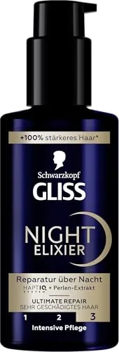 Gliss Night Elixier Ultimate Repair (100 ml) - Haarserum für geschädigtes Haar, regeneriert über Nacht und hinterlässt weiches, gesundes Haar mit HaptIQ System und Perlen-Extrakt.