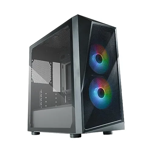 Cooler Master CMP 320 PC-Gehäuse – Mini-Tower-Gehäuse mit 2 x 120-mm-ARGB-Lüftern,Micro-ATX,Seitenwand aus gehärtetem Glas,vielseitiger Kühlung und Komponentenunterstützung,Netzteilabdeckung,Schwarz