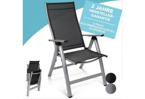 Gardisun Hochlehner Gartenstuhl klappbar - wetterfest & 5-fach verstellbar - Ergonomischer Hochlehner aus robustem Aluminium, klappbar und ideal für den Außenbereich. UV-beständig und stabil, perfekt für entspannte Stunden im Garten. Erhältlich in Anthrazit und Silber grau.
