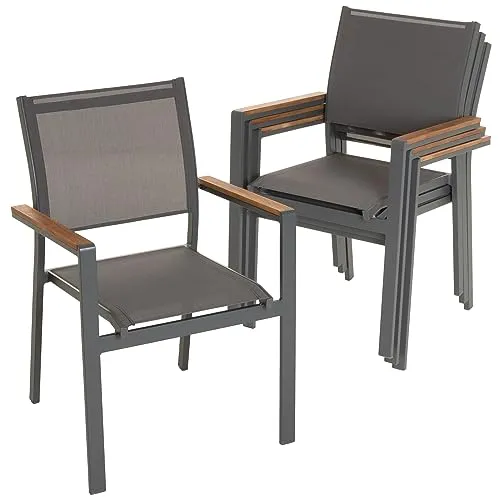 Nexos Trading Gartenstühle Stapelstühle Balkonstühle Terrassenstühle mit Armlehnen - grau - Teslin - Aluminium