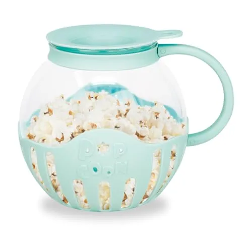 JOCCA Popcornbox aus Glas, 2,2 l, Silikon-Buttergitter, spülmaschinenfest, hohe Temperaturen, Gesundheit, Blau