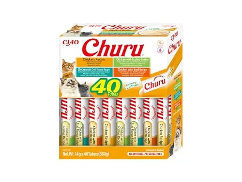 INABA Churu für Katzen - Huhn Leckerbissen 40x14g - Katzenfutter - köstliche gemischte Geschmacksrichtungen mit Huhn, perfekt als schmackhafte Belohnung oder Snack für Ihre Katze.