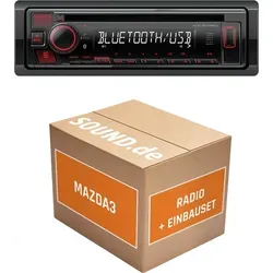 Kenwood KDC-BT460U Autoradio Einbaupaket für Mazda3 BM/BN - Komplettlösung für einfaches Radio-Upgrade in Mazda3 (2013-2019): Kenwood KDC-BT460U mit Bluetooth und Lenkradsteuerung. Genießen Sie Musikstreaming und Freisprechanrufe ohne Aufwand.