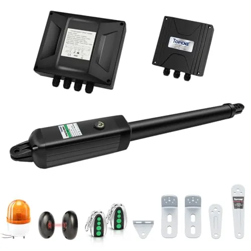 TOPENS A5131 Drehtorantrieb – Automatischer Toröffner für Einzelflügeltore - Tore-Zubehör, leistungsstarker 24VDC Motor für Torlängen bis 5m und 250kg Gewicht, bietet Sicherheit durch Fernbedienung und Hinderniserkennung.