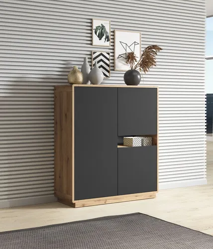 Highboard Kommode Stauraumschrank 121cm Taurus Eiche schwarz 3-türig 84343902