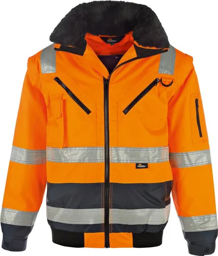 vizwell Pilotenjacke Warnschutz Pilotenjacke Arbeitsjacke Winterjacke Funktionsjacke durch abtrennbare Ärmel auch als Weste tragbar