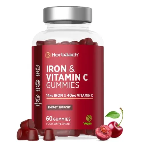 Horbaach Eisen Vitamin C Gummibärchen | 90 Vegane Gummis mit Kirschgeschmack