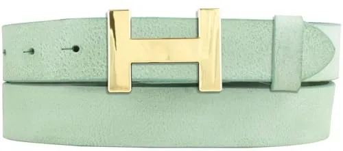 Damen-Gürtel HERMINE aus weichem Vollrindleder Vintage-Look 3 cm | Leder-Gürtel für Damen 30mm | Schmaler Ledergürtel Vintage für Damen 30mm | Gold glänzend | Mintgrün 85cm