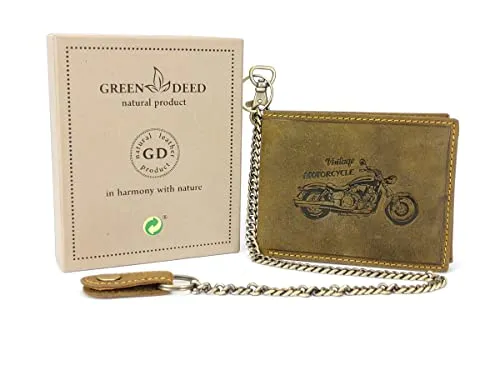 GREEN DEED Echtleder Herren Geldbörse – Groß Portmonee aus Leder – Portemonnaie mit Münzfach – Tri-Fold Geldbeutel Männer - Vintage Braun - Motorradfahrer Moto Motorrad - 12 x 9 x 3 cm