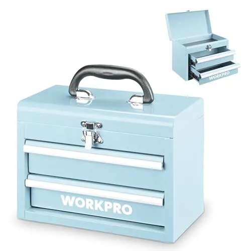 WORKPRO Metall Schubladenbox mit 2 Schubladen – Hellblau