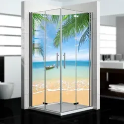 dedeco Eck-Duschrückwände Aluminium wasserfest Motiv: Strand V2, Nano-Protect seidenmatt, 2 x 90x200x0,3cm, Badrückwand, Fliesenersatz fugenlos ... - Silber