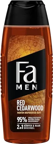 FA Duschgel Men Red Cedarwood mit parfüm-inspirierten Duft (1x 250ml) 2in1 Formel für Körper & Haare, erlebe die kraftvolle & langanhaltende Duftkombination von Zederholz & Whiskey