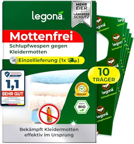 Legona® Schlupfwespen gegen Kleidermotten - Effektive Mottenschutzlösung - Schädlingsbekämpfung mit sicheren, giftfreien Schlupfwespen. Bekämpfen Sie Kleidermotten mühelos und genießen Sie ein schadstofffreies Zuhause!