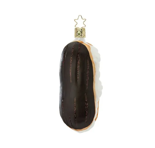INGE-GLAS® Christbaumschmuck Schoko - Eclair 11cm - Dekohänger aus mundgeblasenem Glas, handbemalt in Deutschland. Wunderschöner Weihnachtsbaumanhänger in Form eines Schokoladen-Eclairs, perfekt zum Dekorieren von Weihnachtsbaum und Adventskranz.
