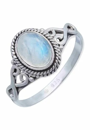 mantraroma Ring Silber Damen Regenbogen Mondstein Edelstein weiß ausgefallen verspielt
