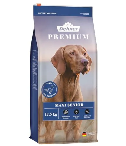 Dehner Premium Hundefutter Maxi Senior - Getreidefreies Trockenfutter für große Rassen - Hundefutter für ältere Hunde großer Rassen, getreidefrei und ideal bei Unverträglichkeiten. Enthält alle wichtigen Nährstoffe für eine gesunde Ernährung.