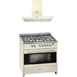 Gurari GCH E 911 Cr Gas Elektro Standherd 90 cm +GCH F 461 BG 9 Dunstabzugshaube 90 cm - Creme