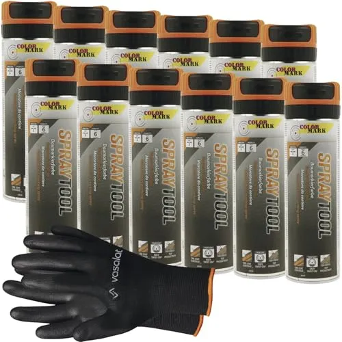 vasalat Markierungsspray Leuchtfarben SET - 12 Dosen Neonorange - Schilder: Hochwertiger Markierungsspray mit präzisem Kippventil für langlebige und zuverlässige Markierungen auf verschiedenen Oberflächen.