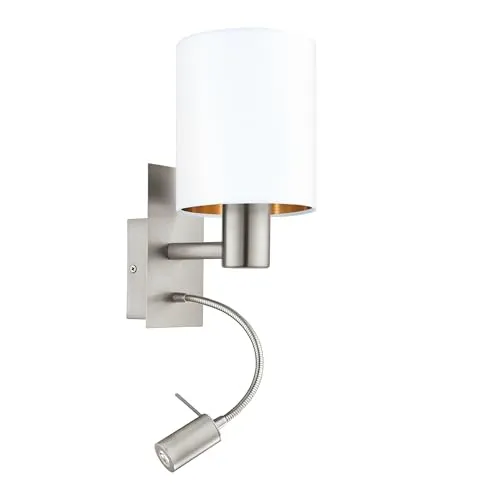 PASTERI Wandleuchte, weiss, kupfer - Moderne Wandleuchte aus nickel-mattem Metall mit einem schlichten Design. Das bewegliche Leselicht sorgt für gezielte Ausleuchtung und gemütliches warmweißes Licht. Ideal für Schlafzimmer oder Wohnzimmer.
