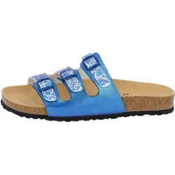 Lico Damen Bioline Flower Pantoletten - Blau Weiß, 38 EU - Pantoletten für Damen mit gepolsterter Lederdecksohle, modern und pflegeleicht für höchsten Tragekomfort.