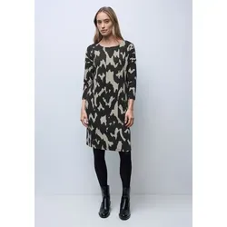 Midikleid STREET ONE, Damen, Gr. 44, EURO-Größen, schwarz, Stoff, 64% Polyester, 33% Viskose, 3% Elasthan, gemustert, normal knielang, U-Boot-Ausschnitt, abgesteppt, Kleider Midikleid, knielang