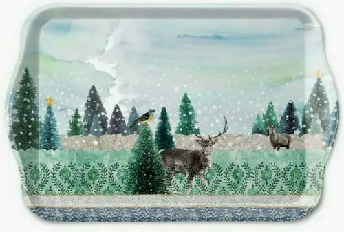 Kleines Tablett 21 x 13 cm Hirsch Winter Deer Winterscene Ambiente Europe