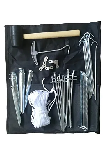 Campfrei Zelt Kit 50 teilig Heringe Hammer Spanner Heringzieher Abspannleine Erdnägel