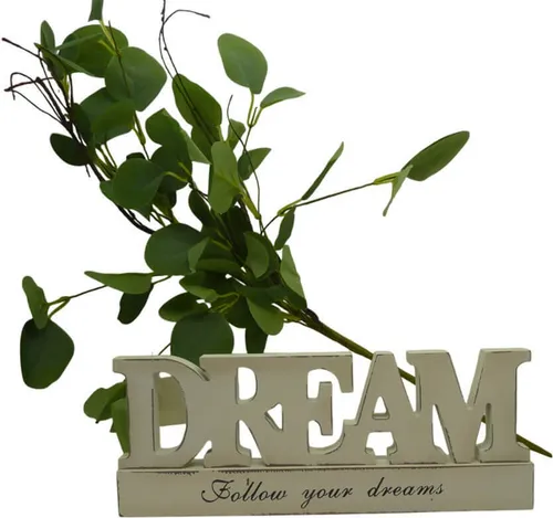 Stilvoller, großer Schriftzug 'DREAM' aus hochwertigem Holz in Shabby weiß