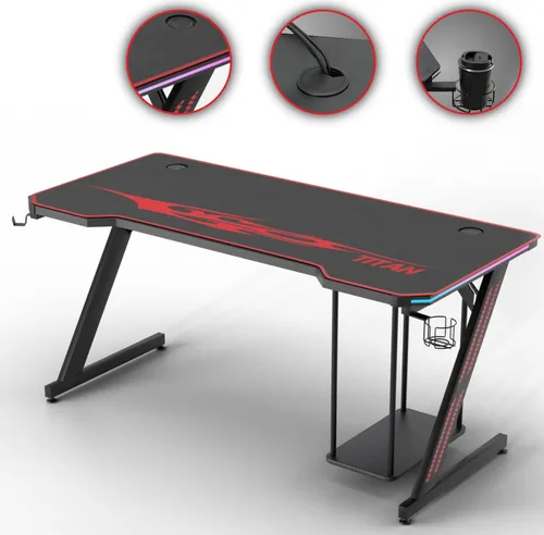 MY SIT Gaming Tisch mit LED Beleuchtung - Moderner PC Schreibtisch mit integrierter RGB LED Beleuchtung und umfassendem Kabelmanagement, ideal für Gamer und Home Office.