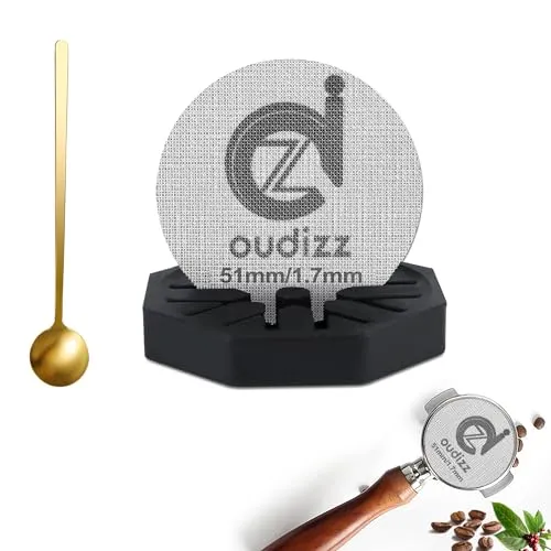 51mm Puck Sieb, wiederverwendbare Kaffeefilter für Espresso Portafilter Filterkorb 51mm, Espresso Sieb mit Kaffeelöffel & Ständer, Espresso Zubehör, 1.7mm Dicke 150μm 316 Edelstahl