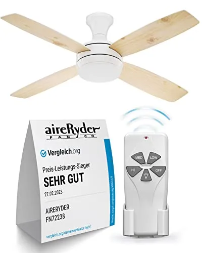 aireRyder Saturn Deckenventilator mit Beleuchtung - Ventilator mit dimmbarer LED-Beleuchtung, ideal für ganzjährige Nutzung. Leise, energieeffizient und mit praktischer Fernbedienung für maximalen Komfort.