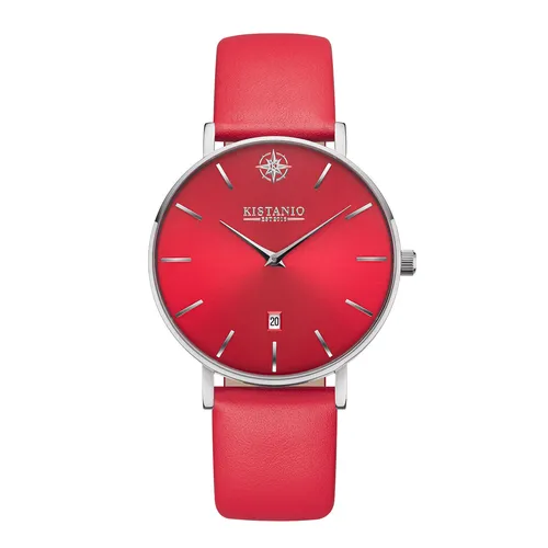 Moyen Damenuhr Lederarmband Rot Saphirglas 5 ATM