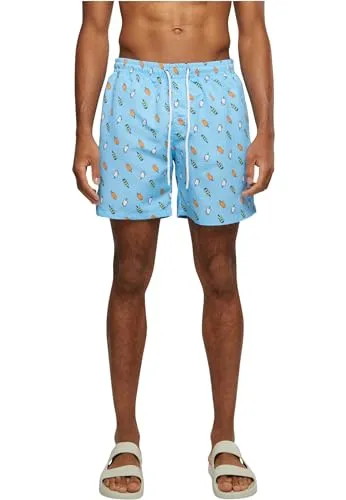 Urban Classics Herren Badehose Pattern Swim Shorts, Lightblue/Ice, 4XL - Badeshorts für Herren aus schnelltrocknendem Polyester, mit elastischem Bund und praktischem Innenmesh für optimalen Komfort beim Schwimmen und am Strand.