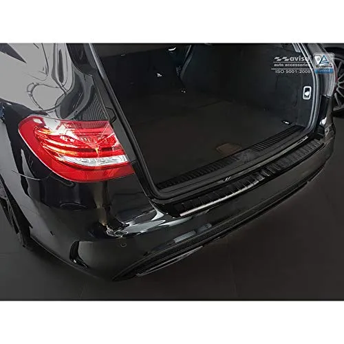 Avisa Schwarz Edelstahl Heckstoßstangenschutz kompatibel mit Mercedes C-Klasse W205 Kombi 2014-2021 'Ribs'